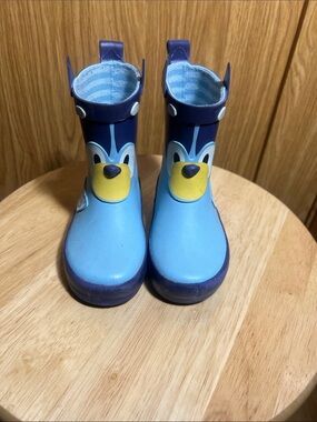Lucy Light Blue and Navy Puppy Face Kids Rain Boots